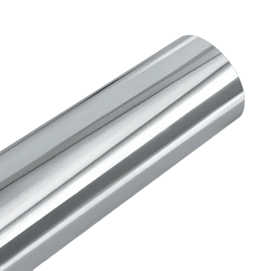 A sleek and reflective silver Chrome Mirror Vinyl roll, ideal for adding a polished, high-gloss finish to vehicles, furniture, and accessories. Perfect for customization projects with a professional-grade look.