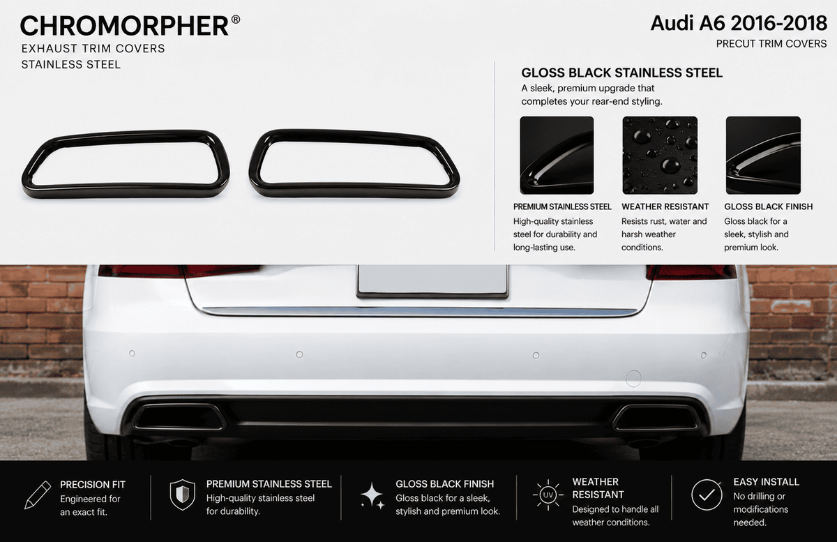 ChroMorpher Audi A6 Stainless Steel Exhaust Trim Covers (2016–2018) - ChroMorpher