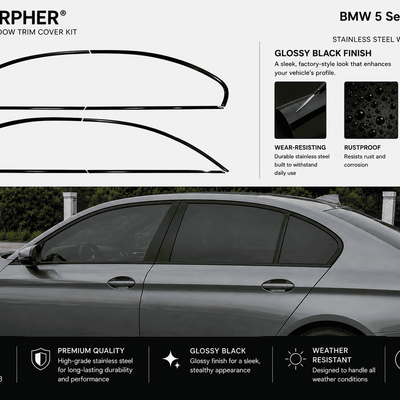 BMW 5 Series G30 Shadowline Window Trim Cover Kit (2017-2023) - Stainless Steel - alternate view