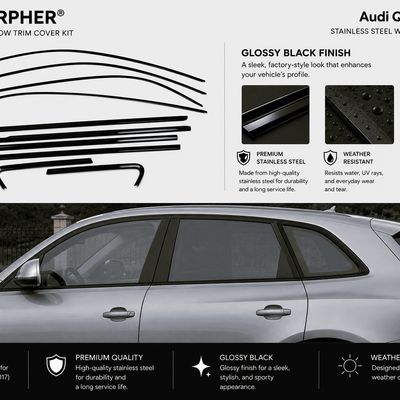 Audi Q5 Black Optics Window Trim Cover Kit (2009–2025) - Stainless Steel - alternate view