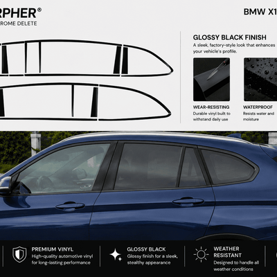 BMW X1 F48 Shadowline (2016-2022) Glossy Black Precut Window Chrome Delete Kit - alternate view