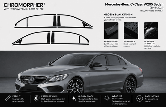 Mercedes-Benz C-Class W205 Sedan Precut Chrome Delete Vinyl Kit (2015–2021)