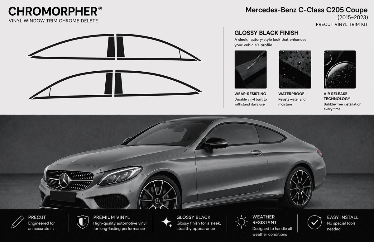 Mercedes-Benz C-Class C205 Coupe Night Package (2015-2023) Precut Chrome Delete Kit - ChroMorpher