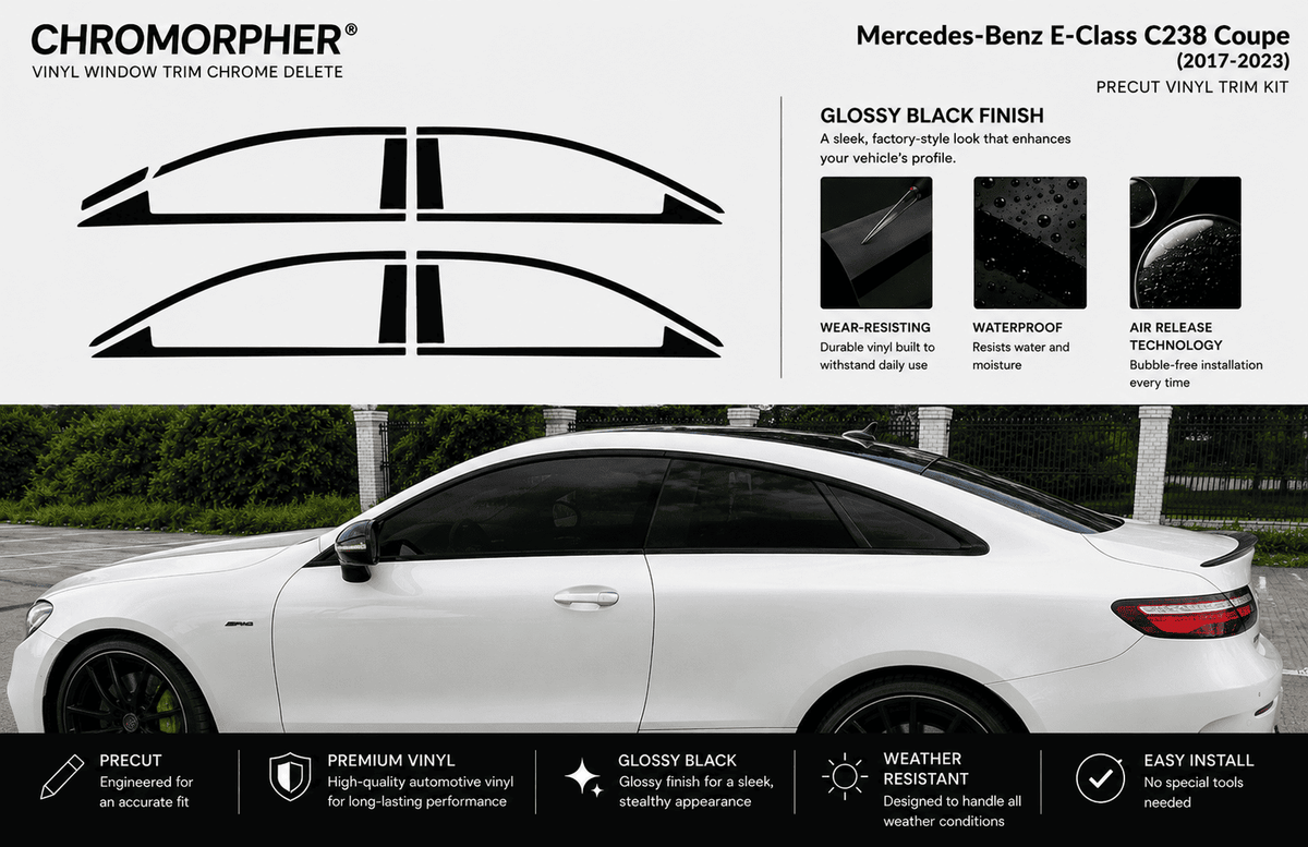 Mercedes-Benz E-Class C238 Coupe Night Package Precut Chrome Delete Kit (2017-2023) - ChroMorpher