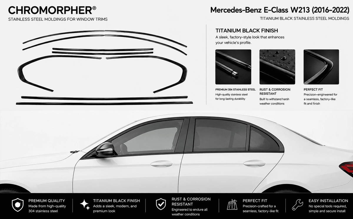 Mercedes-Benz E-Class W213 Night Package Window Trim Molding (2016-2022) - Stainless Steel - ChroMorpher