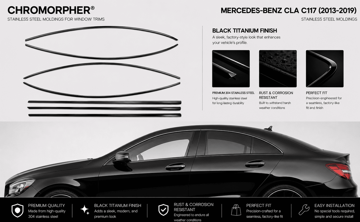 Mercedes-Benz CLA C117/C118 Night Package Window Trim Moldings (2013-2024) - Stainless Steel - ChroMorpher