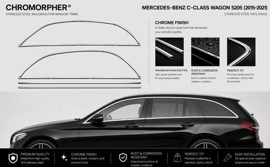 Mercedes-Benz C-Class Wagon S205 (2015-2021) Black Glossy Window Trim Molding