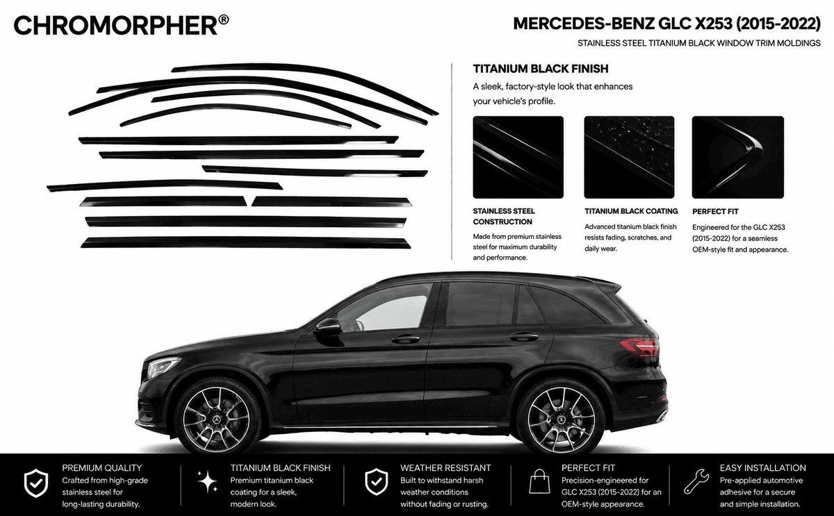 Mercedes-Benz GLC X253/X254 Night Package Window Trim Moldings (2015-2025) - Stainless Steel - ChroMorpher