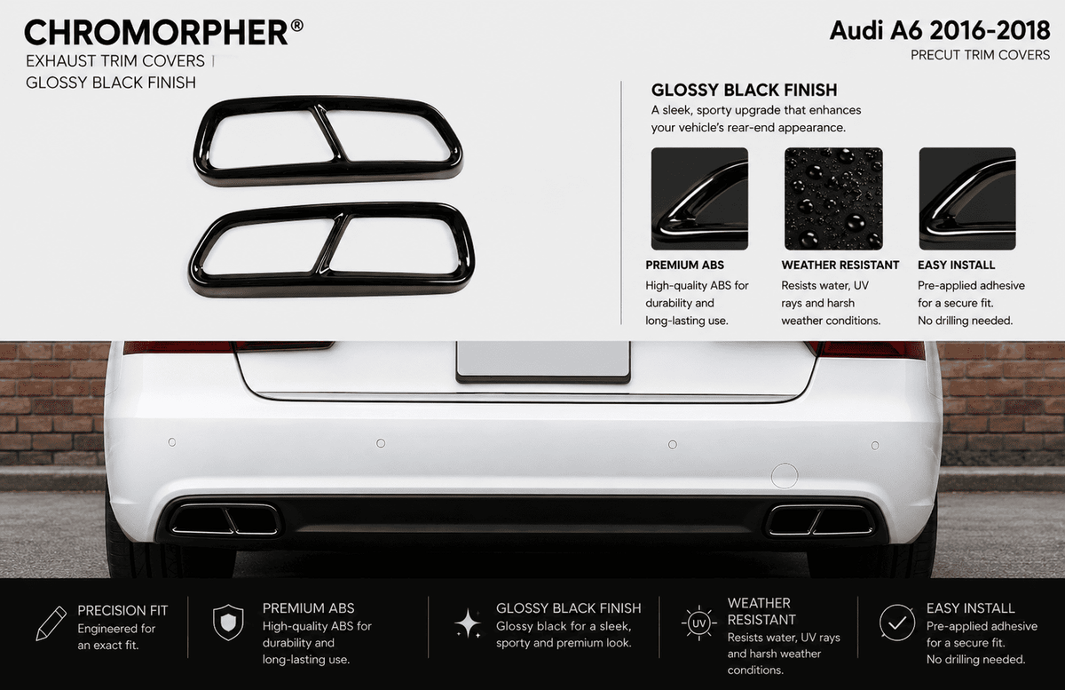 ChroMorpher Audi A6 Stainless Steel Exhaust Trim Covers (2016–2018) - ChroMorpher
