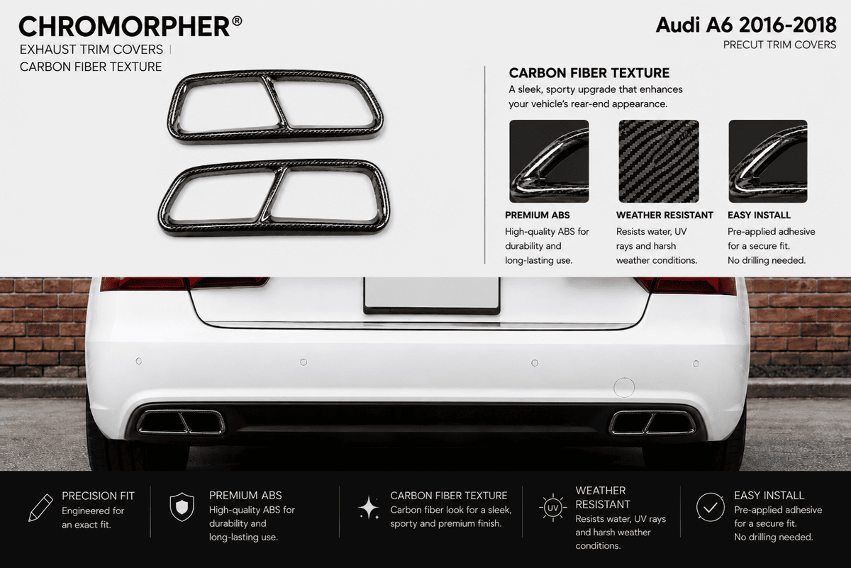 ChroMorpher Audi A6 Stainless Steel Exhaust Trim Covers (2016–2018) - ChroMorpher