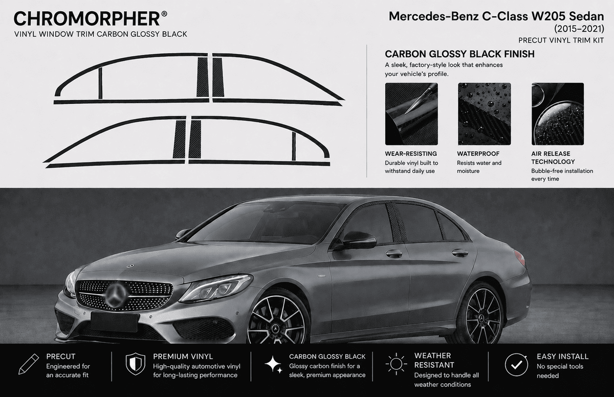 Mercedes-Benz C-Class W205 Night Package Precut Window Trim Kit (2015–2021) - ChroMorpher