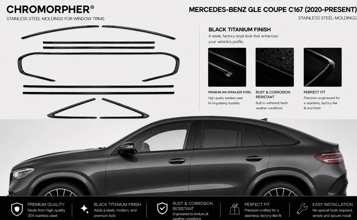 Mercedes-Benz GLE Coupe C167 Night Package (2020–2025) Window Trim Moldings - Stainless Steel - ChroMorpher