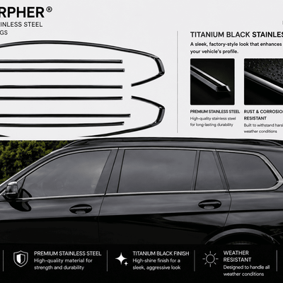 BMW X7 G07 Shadowline Glossy Black Window Trim Moldings - Stainless Steel - alternate view