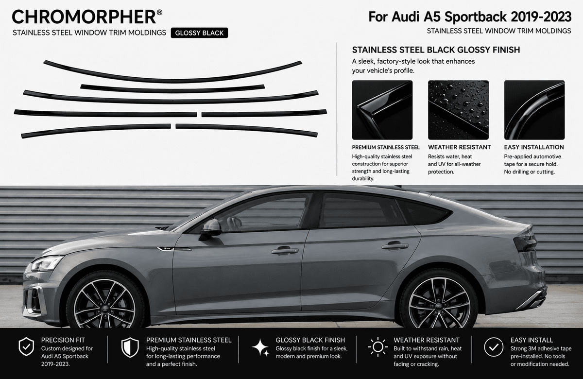 Audi A5 Black Optics Window Trim Cover Kit - Stainless Steel - ChroMorpher