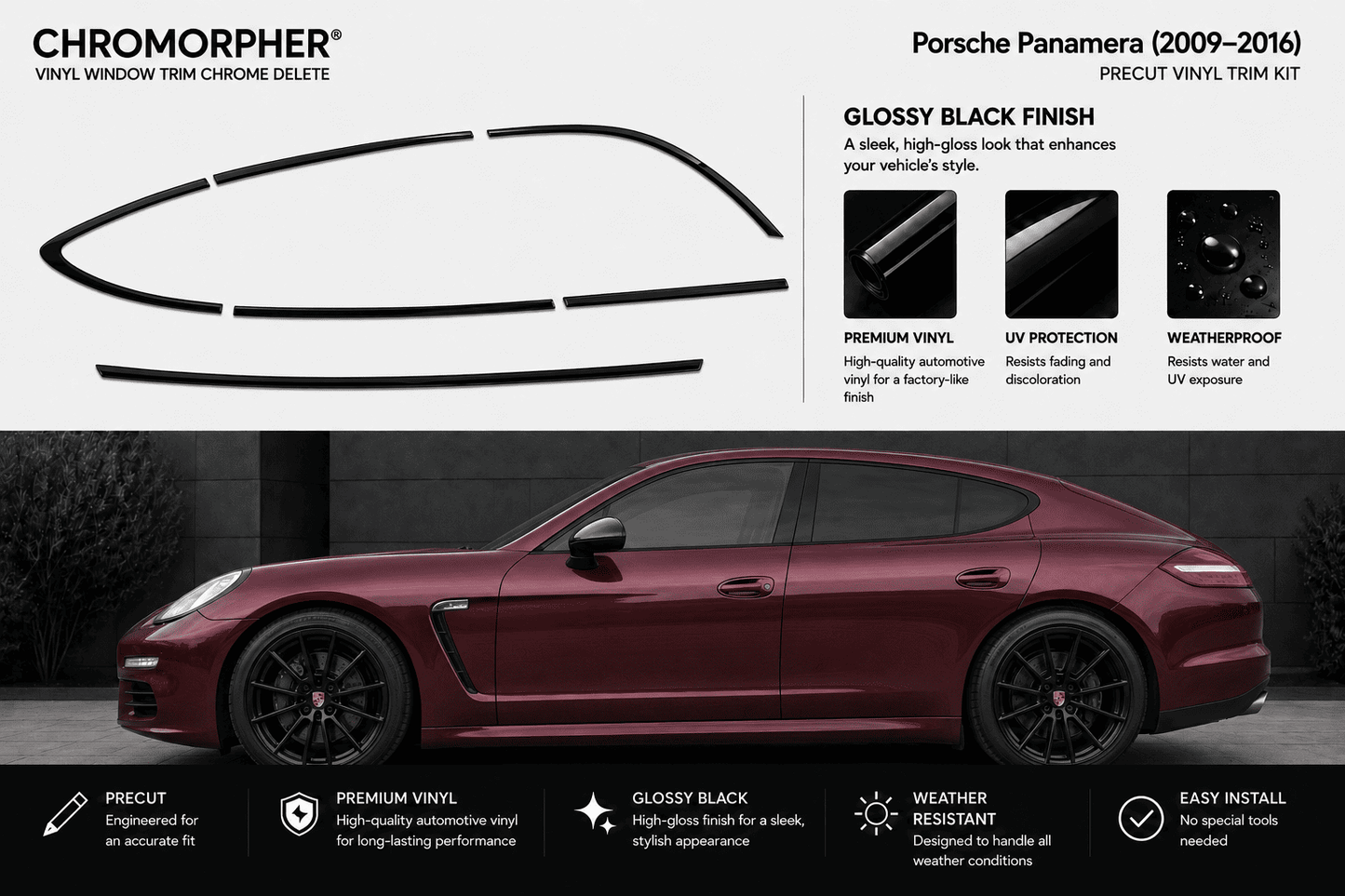 Porsche Panamera (2009–2023) Precut Chrome Delete Window Trim