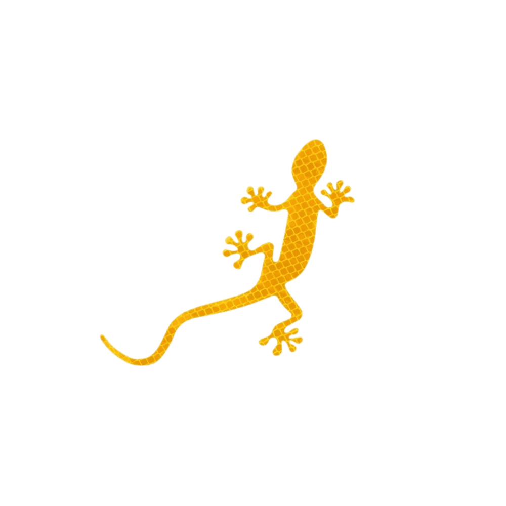 A yellow reflective gecko car sticker featuring a high-visibility scaly texture, designed for enhanced night safety and vehicle decoration. This waterproof and durable decal adheres to any car, motorcycle, or bicycle, improving visibility while adding a stylish touch.