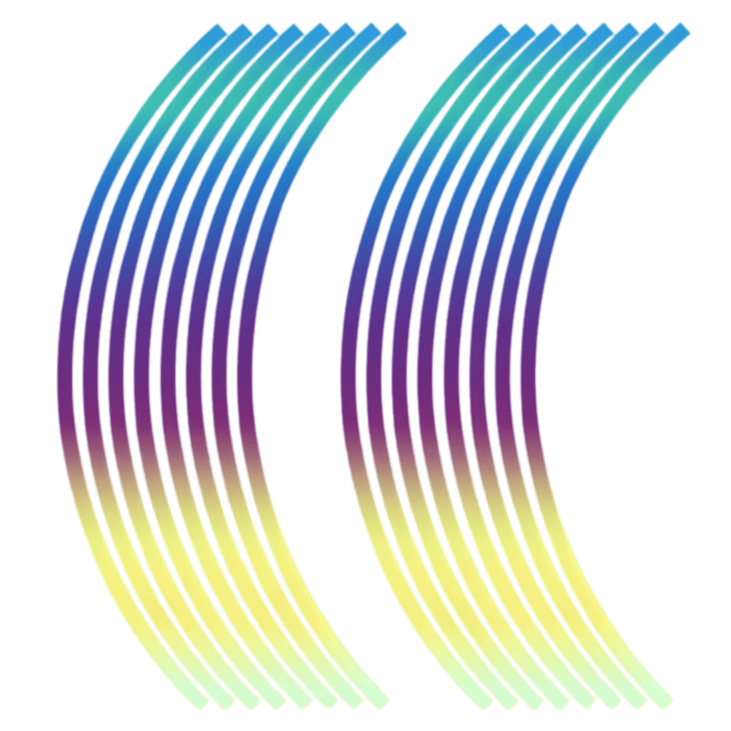 A set of ChroMorpher Reflective Rim Stripe Decals in a stunning holographic finish. These durable, weatherproof decals shift colors under different lighting, adding a unique and eye-catching effect to car and motorcycle wheels while improving nighttime visibility.