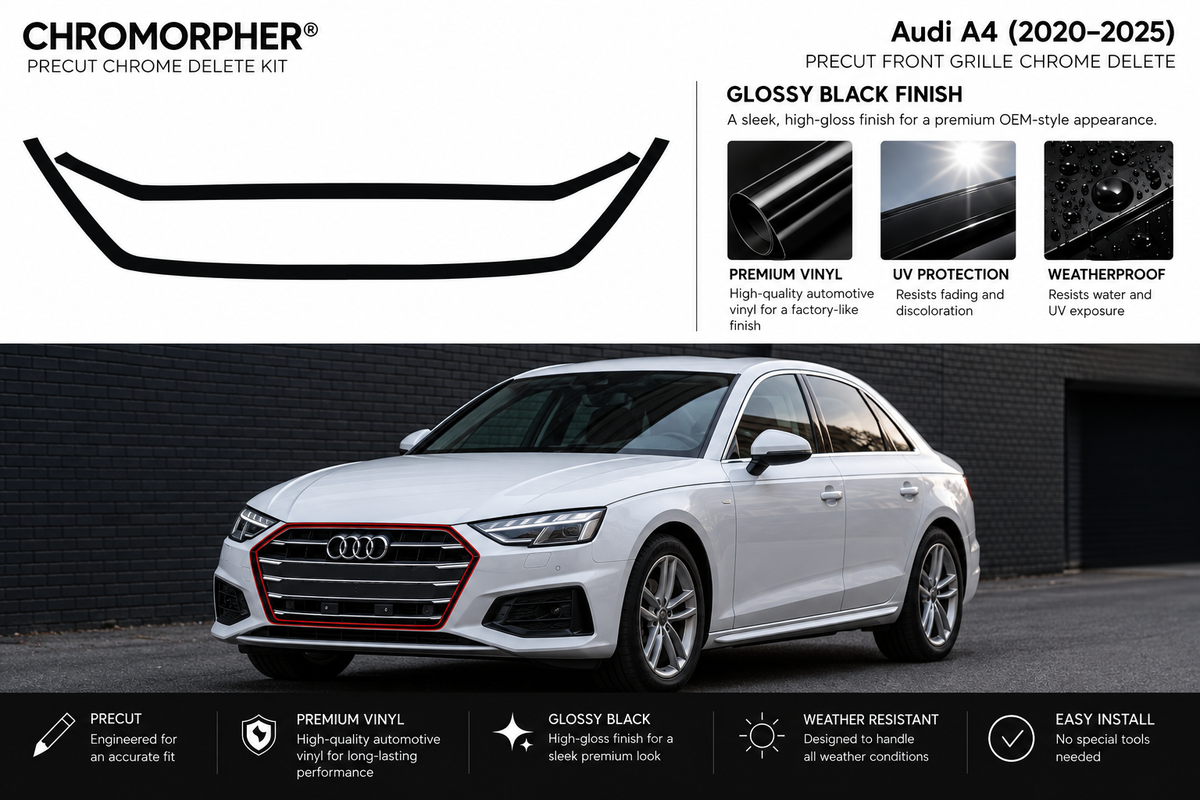 ChroMorpher Audi A4 (2020–2025) front grille surround precut chrome delete kit
