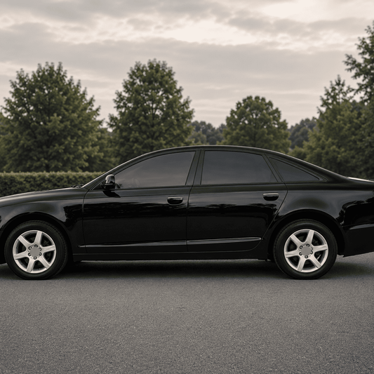 Black Audi A6 C6 sedan with blacked-out window trim (illustration)