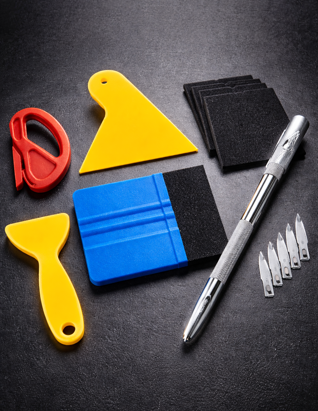 Complete ChroMorpher Professional Application Toolkit with squeegees, cutters, and scrapers for an efficient and professional vinyl application.