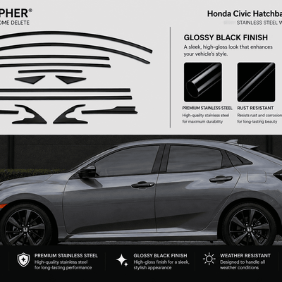 Honda Civic Hatchback (2017–2021) Stainless Steel Window Trim Moldings - alternate view