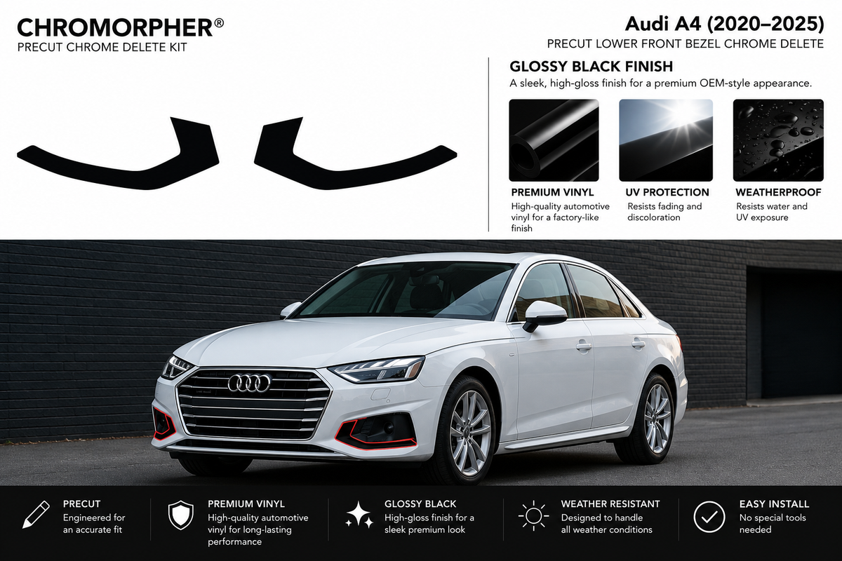ChroMorpher Audi A4 (2020–2025) lower front bezel precut chrome delete kit
