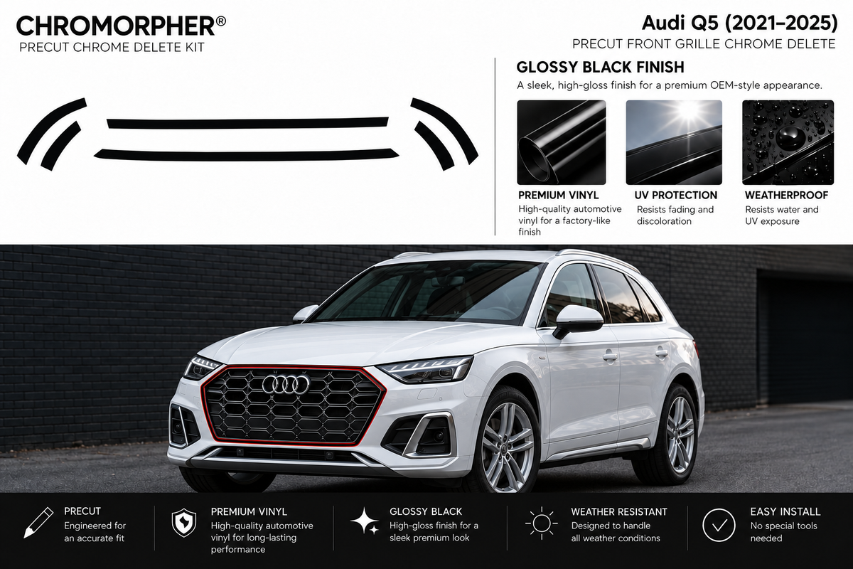ChroMorpher Audi Q5 (2021–2025) front grille surround precut chrome delete kit