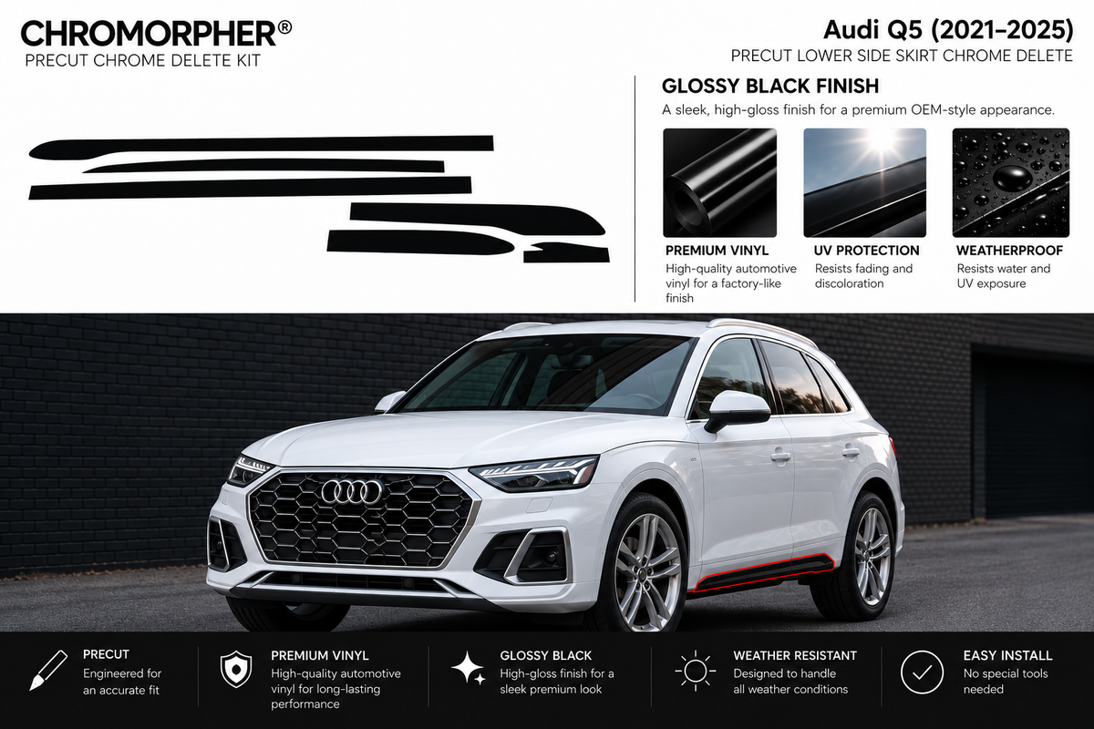 ChroMorpher Audi Q5 (2019–2025) lower side skirt precut chrome delete kit