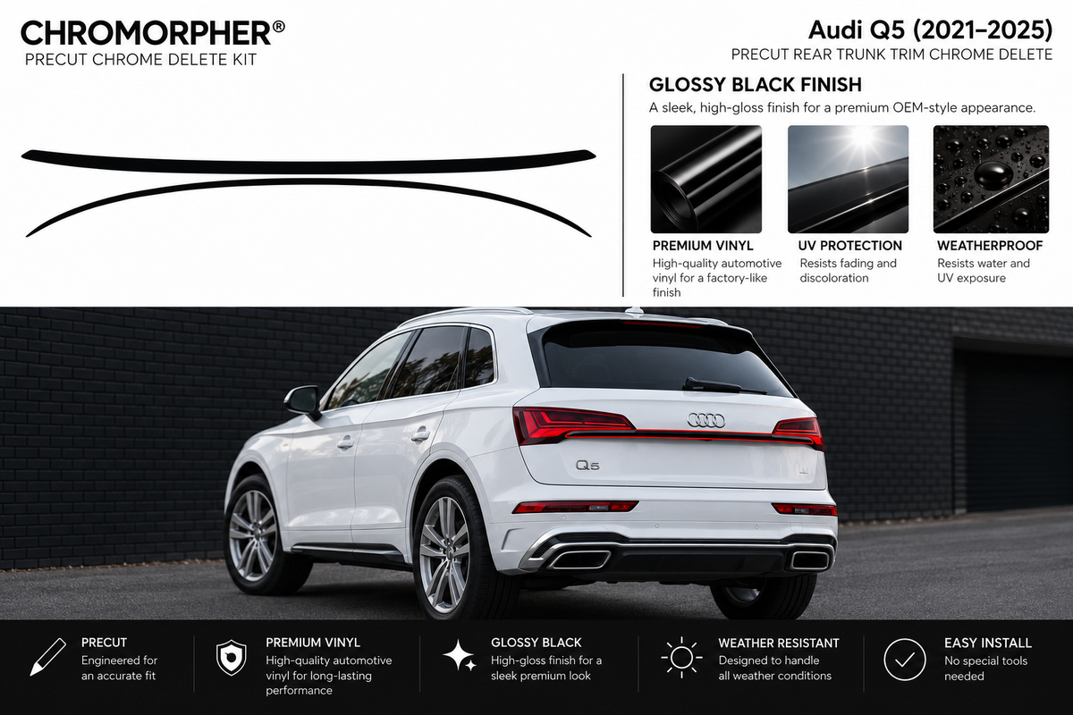 ChroMorpher Audi Q5 (2021–2025) rear trunk trim precut chrome delete kit