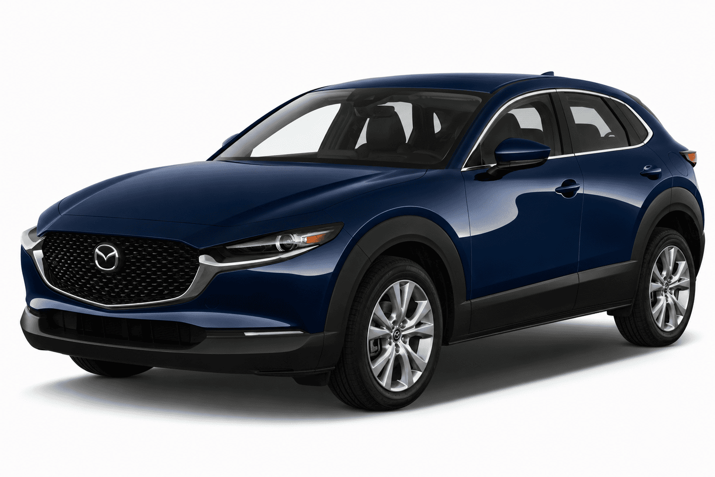 A dark blue Mazda CX-5 SUV shown from a three-quarter front angle on a clean white background.