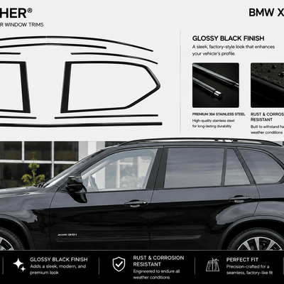 BMW X5 E70 Shadowline (2007–2013) Window Trim Moldings - Stainless Steel - alternate view