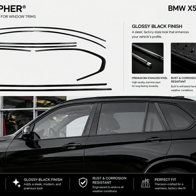 BMW X5 F15 Shadowline (2014–2018) Complete Window Trim Chrome Delete Kit - alternate view