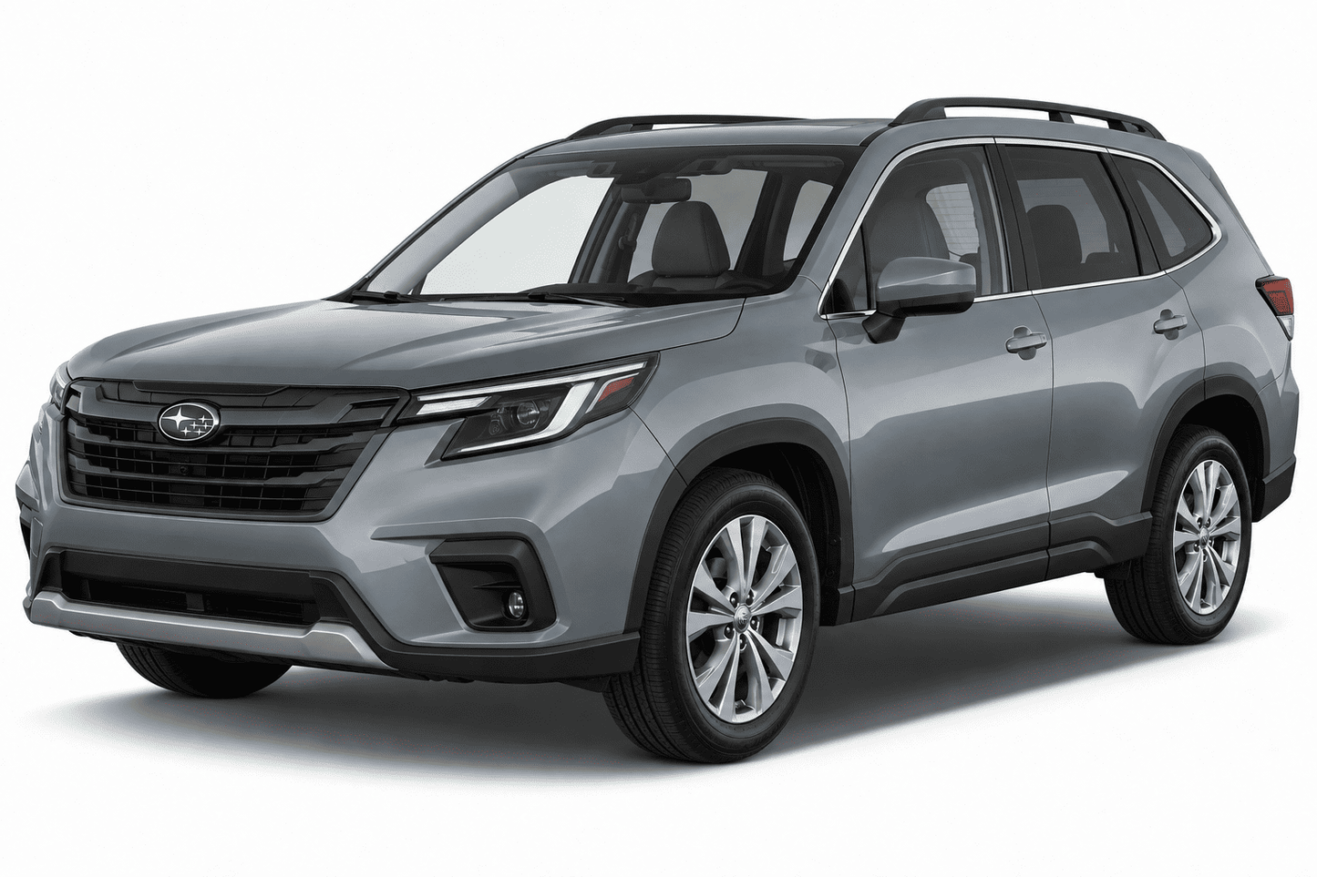 A silver-gray Subaru Outback SUV shown from a three-quarter front angle on a clean white studio background.