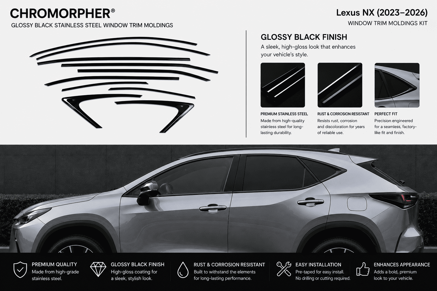 Lexus RX (2008–2026) Stainless Steel Window Trim Moldings
