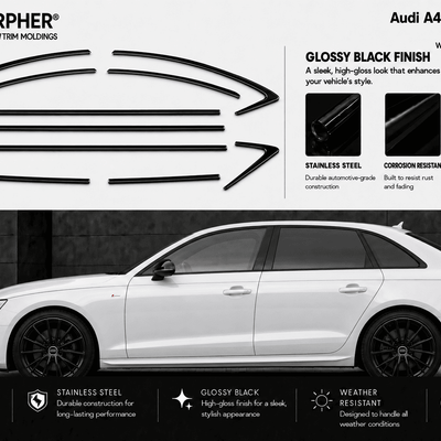 Audi A4 (2009–2025) Stainless Steel Window Trim Moldings - alternate view