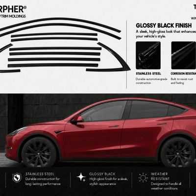 Tesla Model Y (2020–2025) Stainless Steel Window Trim Moldings - alternate view