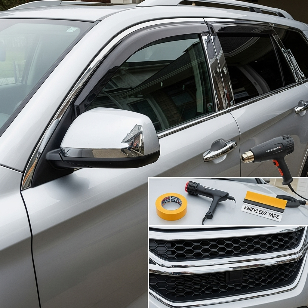 black SUV with only the trims (window surrounds, mirror caps, and grille) wrapped in Glossy Chrome Delete Tape.