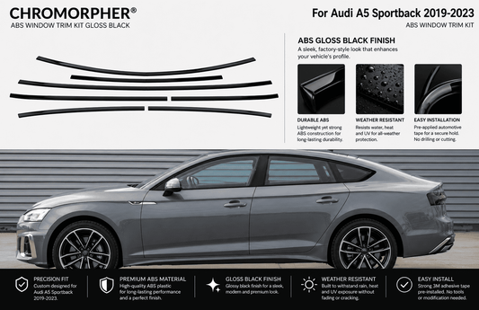 ChroMorpher Audi A5 Window Trim ABS Cover Kit - Gloss Black - ChroMorpher