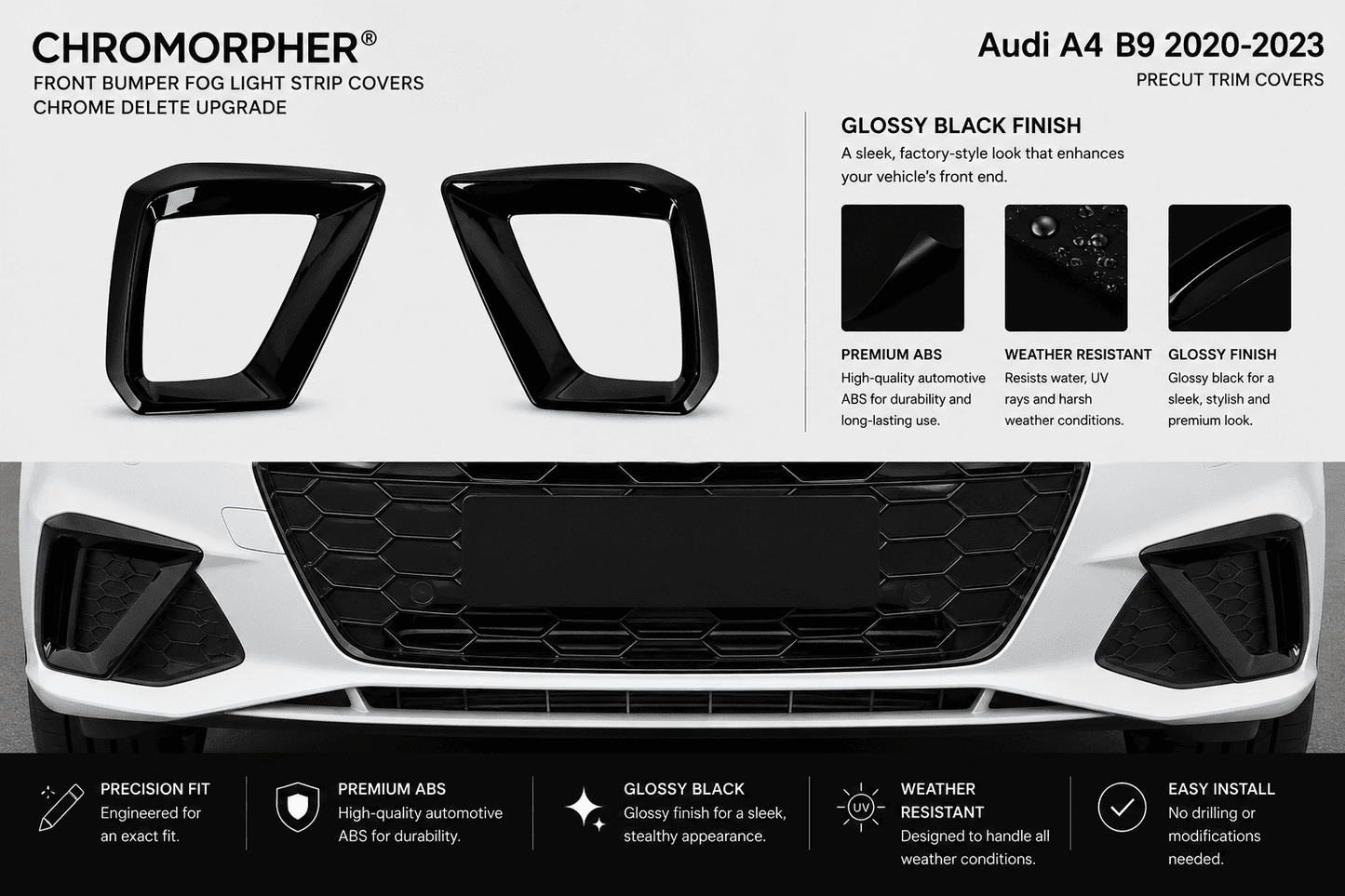 ChroMorpher Audi A4 B9 Front Grille Overlay Trim Cover (2020–2023) - ChroMorpher