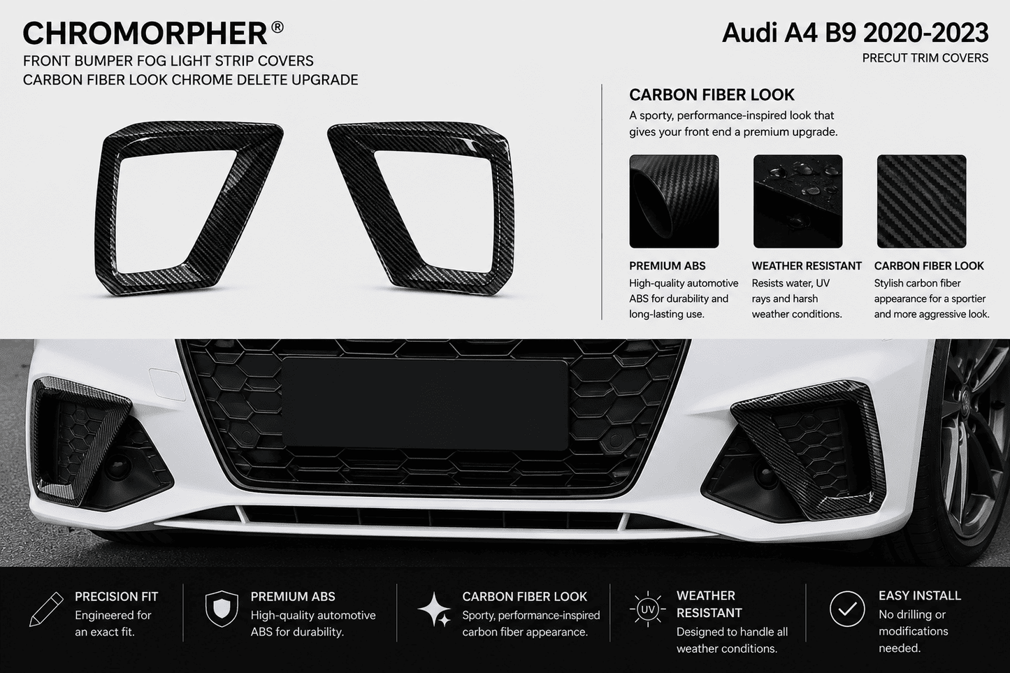 ChroMorpher Audi A4 B9 Front Grille Overlay Trim Cover (2020–2023) - ChroMorpher