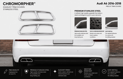 ChroMorpher Audi A6 Stainless Steel Exhaust Trim Covers (2016–2018) - ChroMorpher