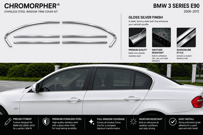 BMW E90 Shadowline Window Trim Cover Kit - Stainless Steel