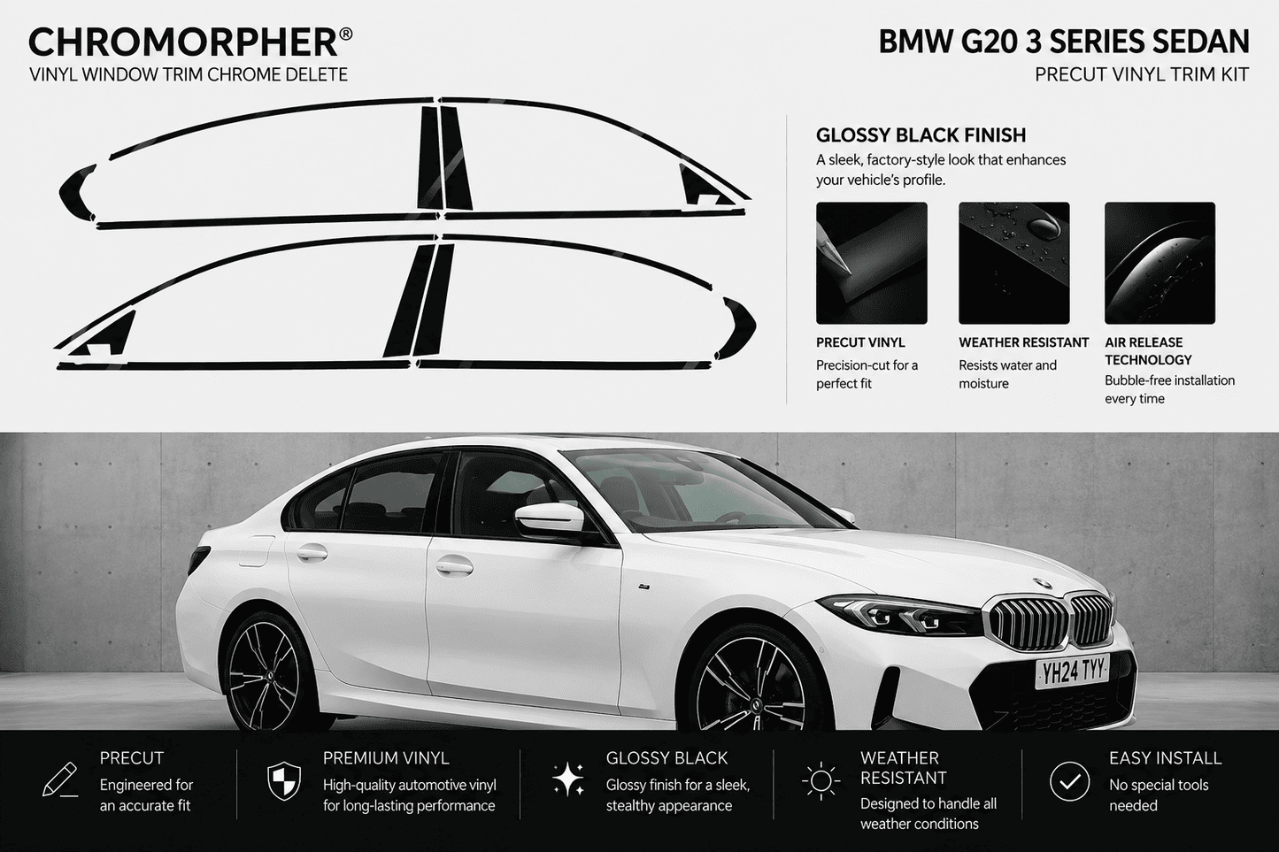BMW G20 Shadowline Window Trim Vinyl Kit (2020–2026 Sedan)