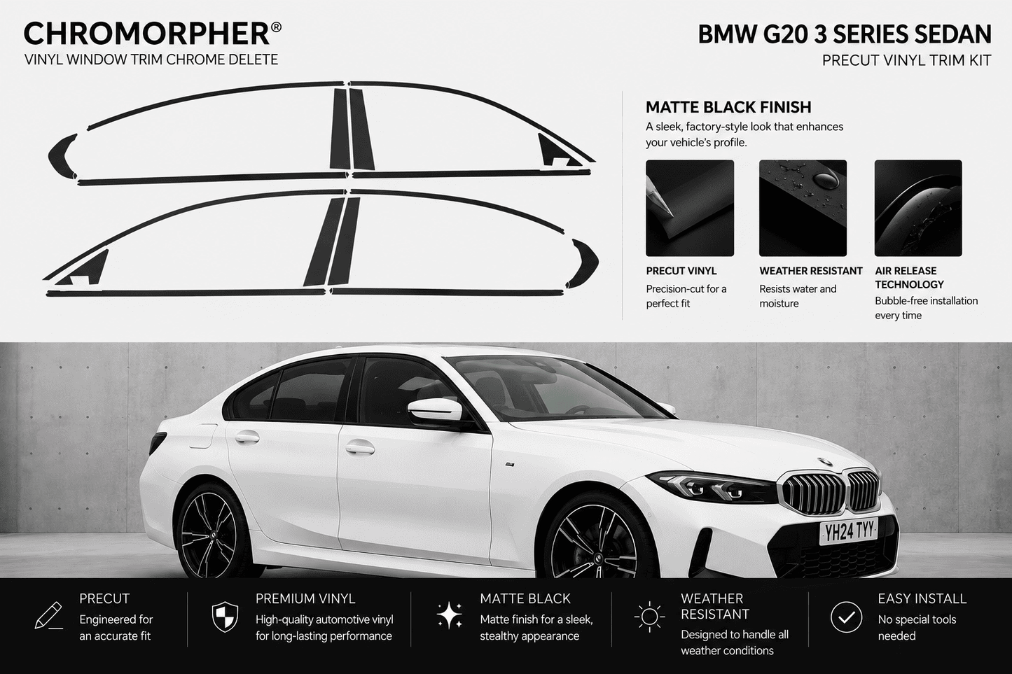 BMW G20 Shadowline Window Trim Vinyl Kit (2020–2026 Sedan)