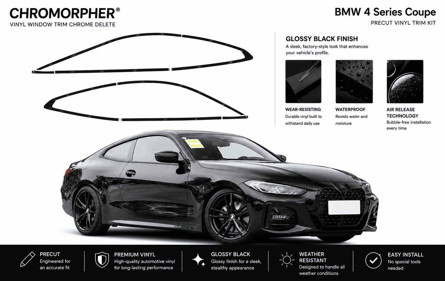 BMW 4 Series G22 Coupe Precut Chrome Delete Vinyl Kit (2020–2026)