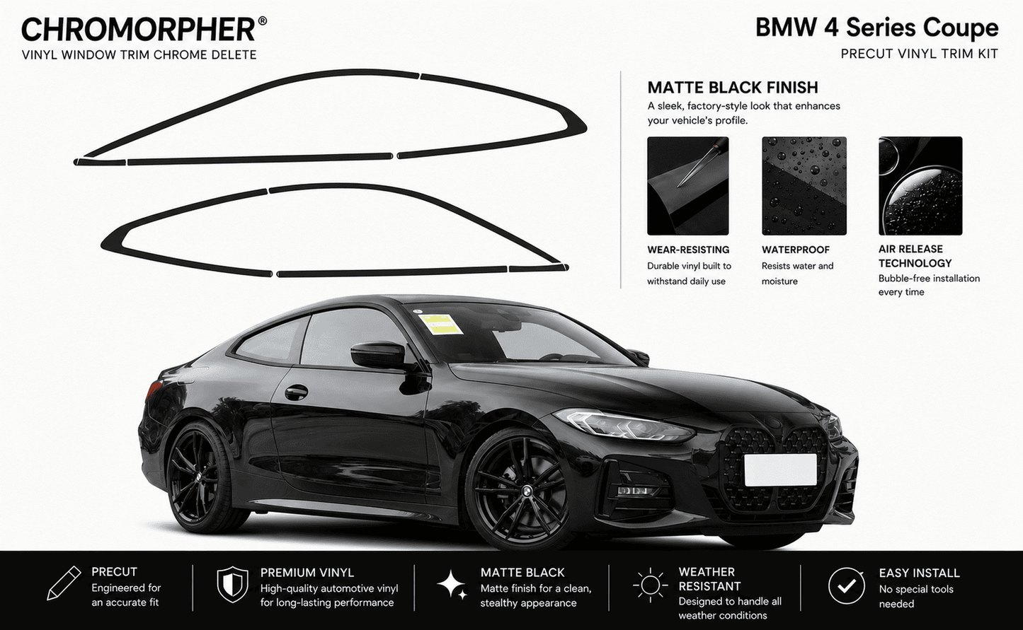 BMW 4 Series G22 Coupe Precut Chrome Delete Vinyl Kit (2020–2026)