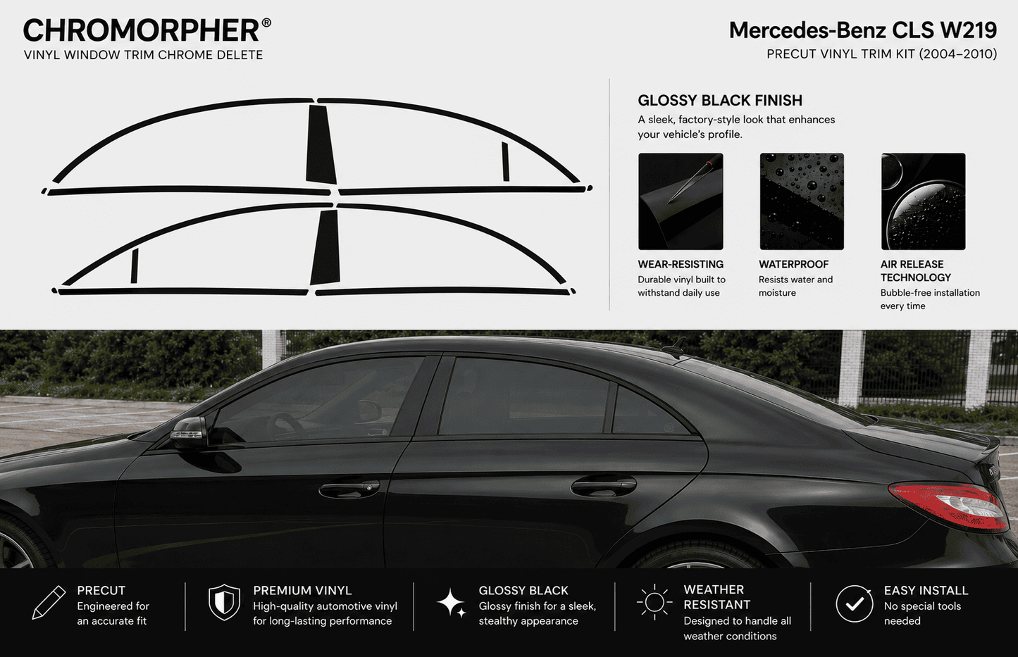 Mercedes-Benz CLS W219 Precut Chrome Delete Kit (2004-2010)