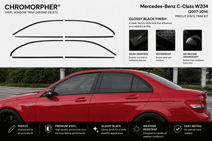 Mercedes-Benz C-Class W204 Precut Window Chrome Delete Kit (2007–2014)