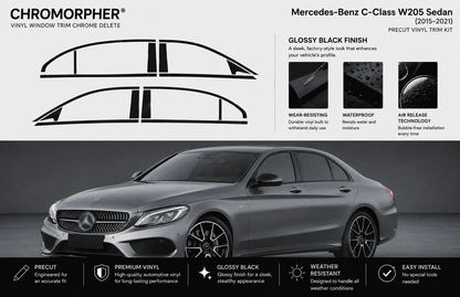 Mercedes-Benz C-Class W205 Sedan Precut Chrome Delete Vinyl Kit (2015–2021)