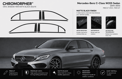 Mercedes-Benz C-Class W205 Sedan Precut Chrome Delete Vinyl Kit (2015–2021)